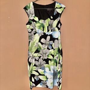 Connected Apparel Petite Green Floral Sheath Dress - Size 8
